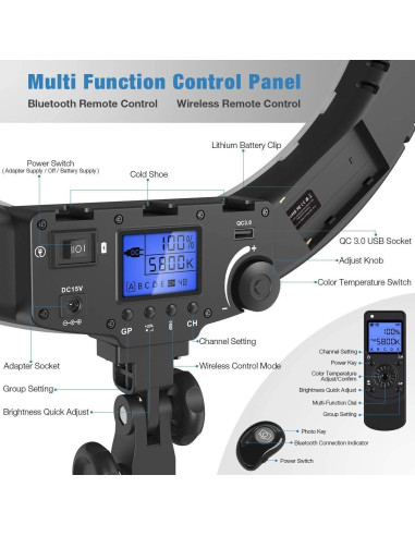 Anillo de luz LED 48 cm IVISII con control remoto y filtros