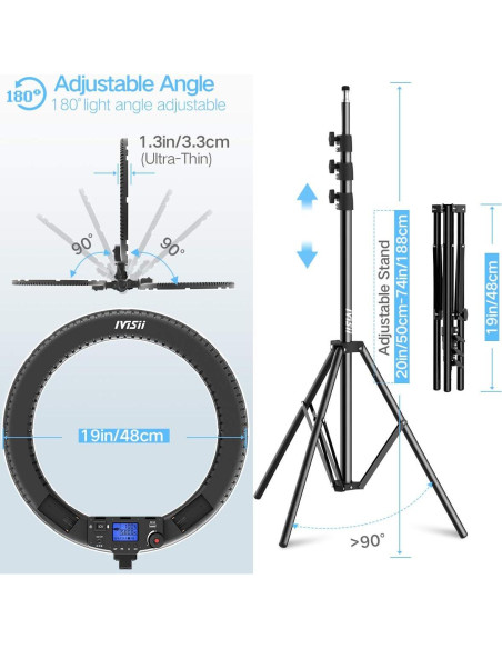 Anillo de luz LED 48 cm IVISII con control remoto y filtros