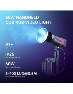 Luz de Estudio LED GVM 60W RGBWW Portátil 2700K-6800K 2