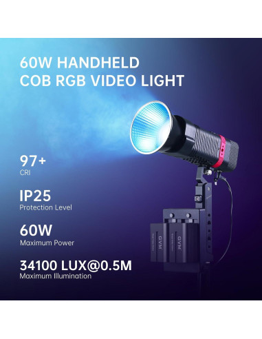 Luz de Estudio LED GVM 60W RGBWW Portátil 2700K-6800K