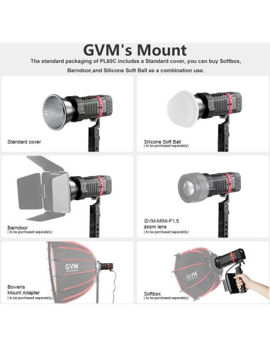 Luz de Estudio LED GVM 60W RGBWW Portátil 2700K-6800K