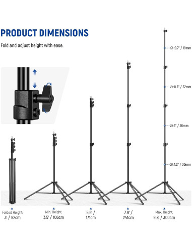 Soporte de Luz NEEWER 3m con Amortiguación de Aire y Metal