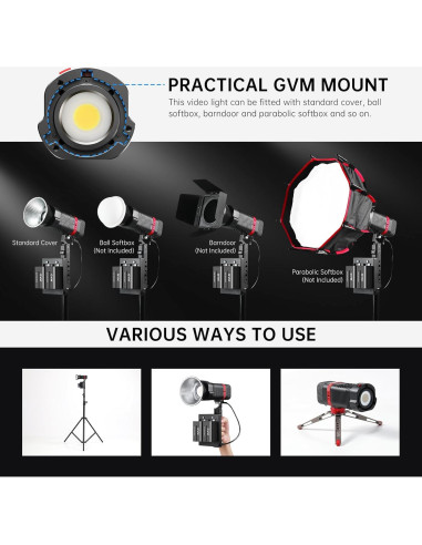 Luz de Estudio LED GVM 60W RGBWW Portátil 2700K-6800K