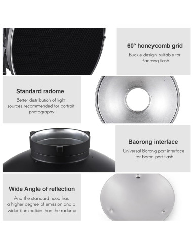 Reflector Beauty Dish Andoer 30cm Bowens con Difusor y Rejilla