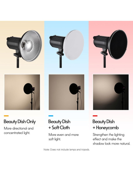 Reflector Beauty Dish Andoer 30cm Bowens con Difusor y Rejilla
