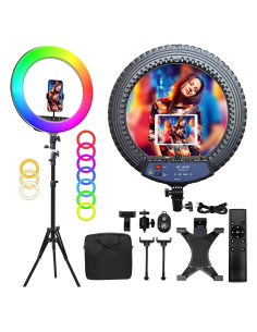 Kit Luz de Anillo LED RGB 18" OVEHEL HQ18 Regulable 3000K-6500K