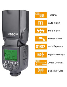Flash Speedlite Godox V860II-N para Cámara Nikon I-TTL GN60 2