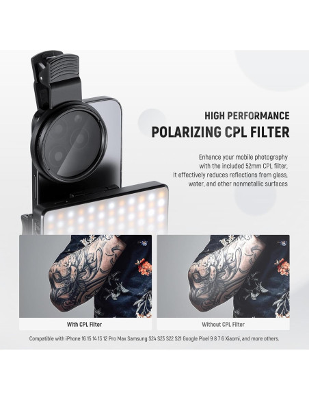 Luz LED para Selfie NEEWER Basics con Filtro CPL y Soporte