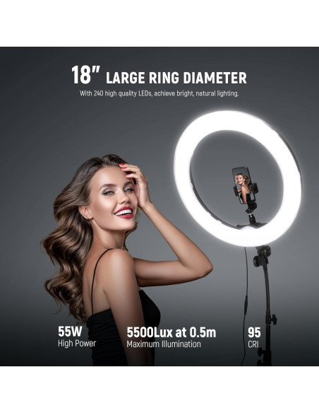 Luz de Anillo LED NEEWER 18" 55W con Soporte y Enfriador