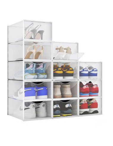 BINO Juego de 12 Cajas de Zapatos Apilables Transparentes