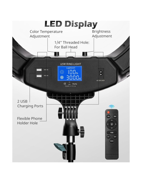 Luz de Anillo UBeesize 22" LED Regulable con Soporte 182.88 cm