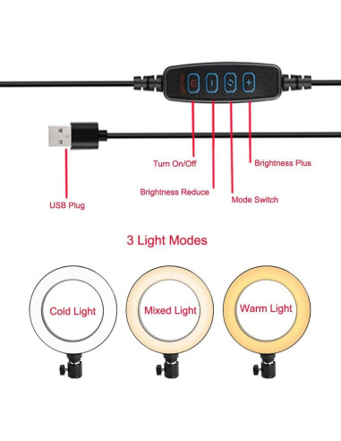 Luz de Anillo LED 15 cm Walway con Adaptador Frío 3 Modos