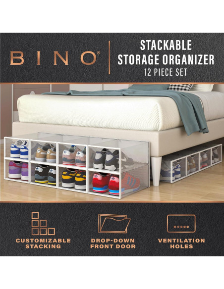 BINO Juego de 12 Cajas de Zapatos Apilables Transparentes