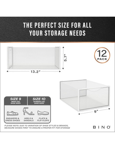 BINO Juego de 12 Cajas de Zapatos Apilables Transparentes