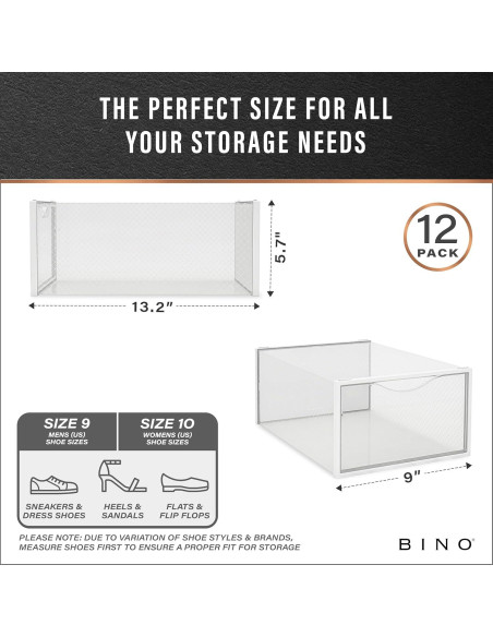 BINO Juego de 12 Cajas de Zapatos Apilables Transparentes
