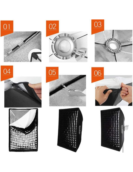 Softbox GODOX 50x130cm con Rejilla Honeycomb para Flash