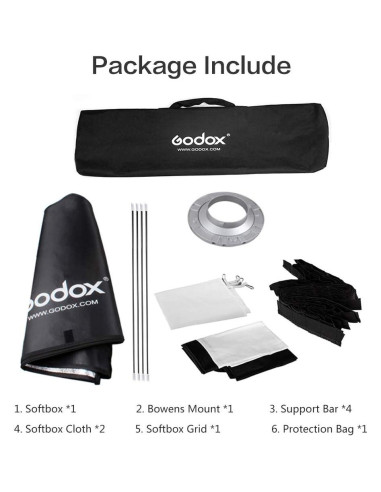 Softbox GODOX 50x130cm con Rejilla Honeycomb para Flash