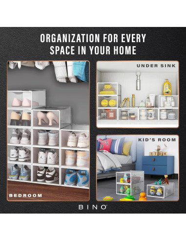 BINO Juego de 12 Cajas de Zapatos Apilables Transparentes