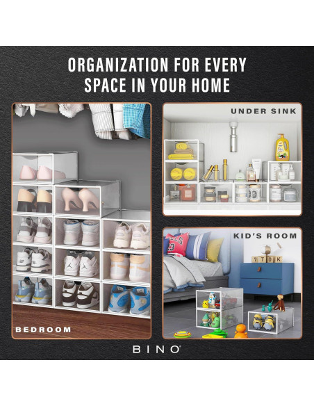 BINO Juego de 12 Cajas de Zapatos Apilables Transparentes