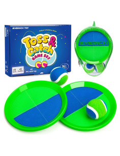 Juego de Lanzar y Atrapar EVERICH 2 Palas 2 Pelotas Azul Verde