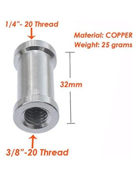 Adaptador Tornillo Macho 1/4" a 3/8" Cobre 32mm - 2 Paquetes