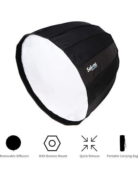 Softbox Parabólico Profundo Selens 70 cm Montura Bowens
