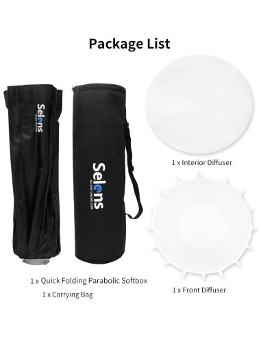 Softbox Parabólico Profundo Selens 70 cm Montura Bowens