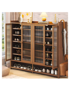 Armario de Zapatos BVOUVOI de Bambú 8 Niveles Marrón