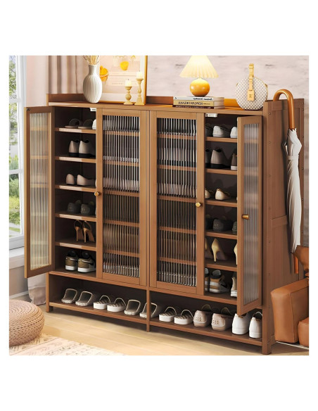 Armario de Zapatos BVOUVOI de Bambú 8 Niveles Marrón