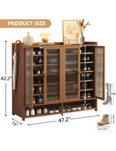 Armario de Zapatos BVOUVOI de Bambú 8 Niveles Marrón 2