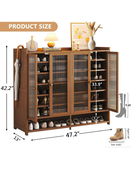 Armario de Zapatos BVOUVOI de Bambú 8 Niveles Marrón