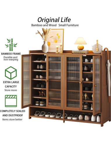 Armario de Zapatos BVOUVOI de Bambú 8 Niveles Marrón