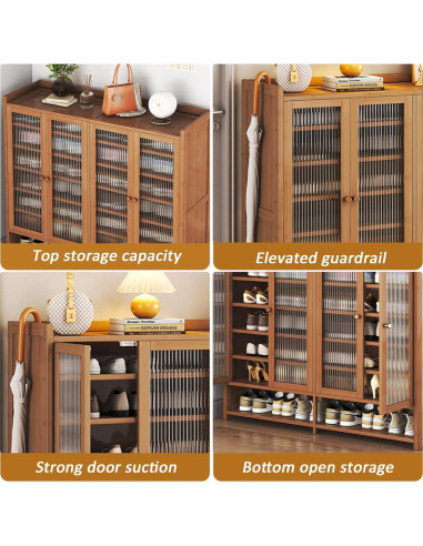 Armario de Zapatos BVOUVOI de Bambú 8 Niveles Marrón