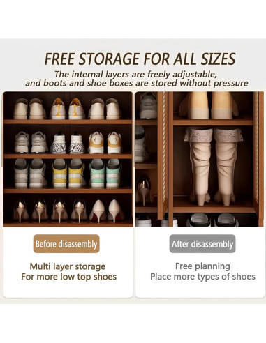 Armario de Zapatos BVOUVOI de Bambú 8 Niveles Marrón