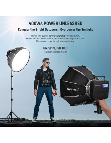 Flash Estroboscópico NEEWER Q4 400Ws TTL Batería 2800mAh