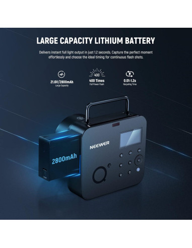 Flash Estroboscópico NEEWER Q4 400Ws TTL Batería 2800mAh