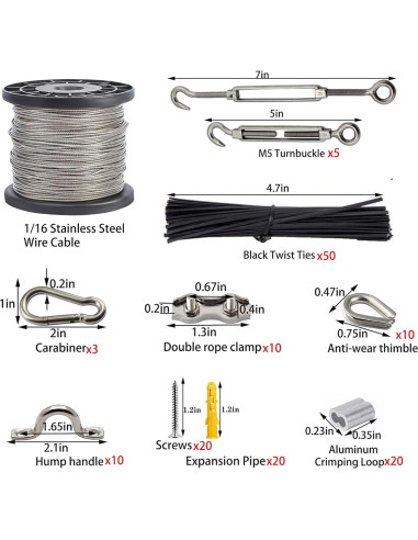 Kit de Cable de Acero Inoxidable 50m BRISBONN con Tensores M5