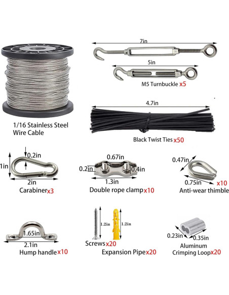 Kit de Cable de Acero Inoxidable 50m BRISBONN con Tensores M5