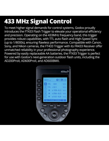 Disparador Inalámbrico TTL Godox FT433 para Cámaras Nikon