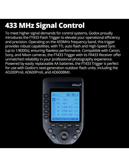 Disparador Inalámbrico TTL Godox FT433 para Cámaras Nikon