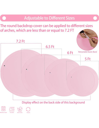 Cubierta de fondo redonda rosa Gallety 2.19m ajustable para eventos