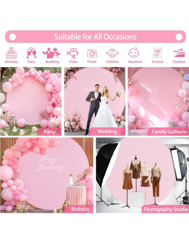 Cubierta de fondo redonda rosa Gallety 2.19m ajustable para eventos