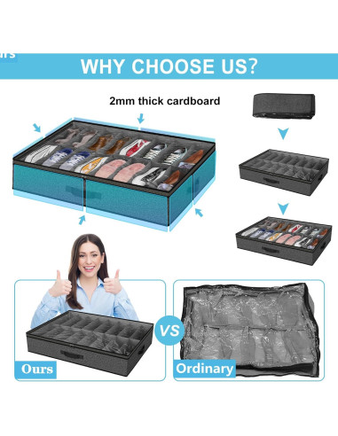 Organizador de Zapatos Bajo la Cama Besslly - 32 Pares, Gris