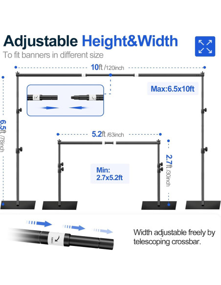 Soporte de Fondo Ajustable EMART 1.98x3.05m Metal Negro