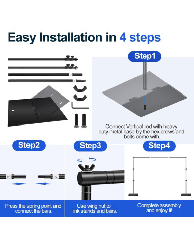 Soporte de Fondo Ajustable EMART 1.98x3.05m Metal Negro