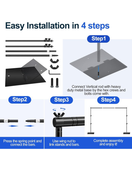 Soporte de Fondo Ajustable EMART 1.98x3.05m Metal Negro