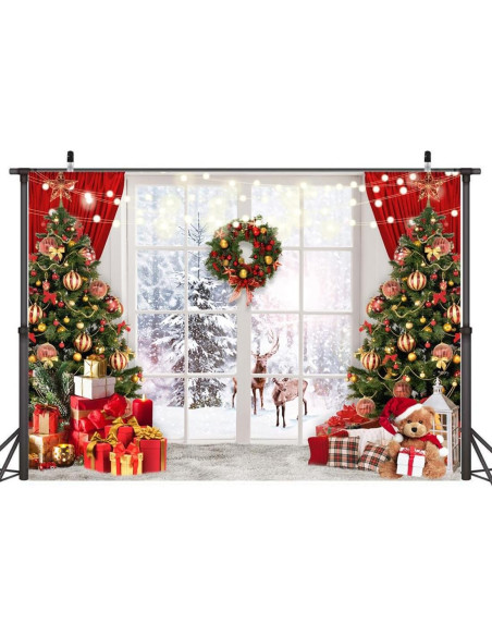 Fondo de Fotografía Navidad 7x5ft Wollmix Escena Ventana