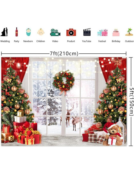 Fondo de Fotografía Navidad 7x5ft Wollmix Escena Ventana