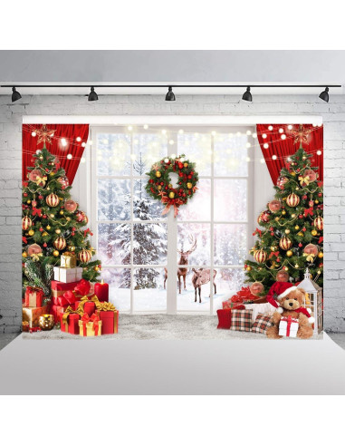 Fondo de Fotografía Navidad 7x5ft Wollmix Escena Ventana