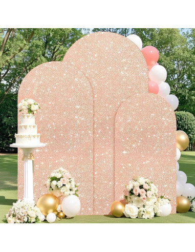 Juego de 3 Fundas de Arco Brillantes FUHSY Rosa Dorado 1.8m-2.2m